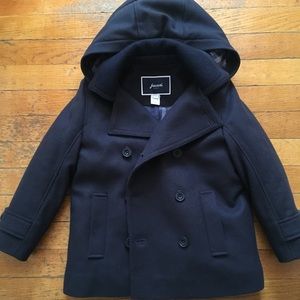 Jacadi hooded wool pea coat boys size 5.